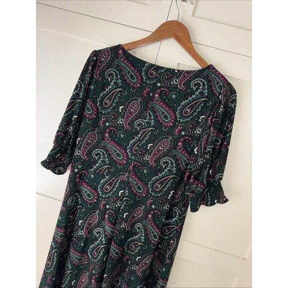 Tommy Hilfiger Dress Womens 12 Green Paisley Short Sleeve A Line Shift Stretch - Picture 10 of 13